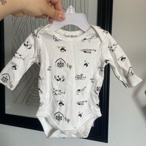 3/$12 White Farm Animal Print Long-Sleeve One-Piece